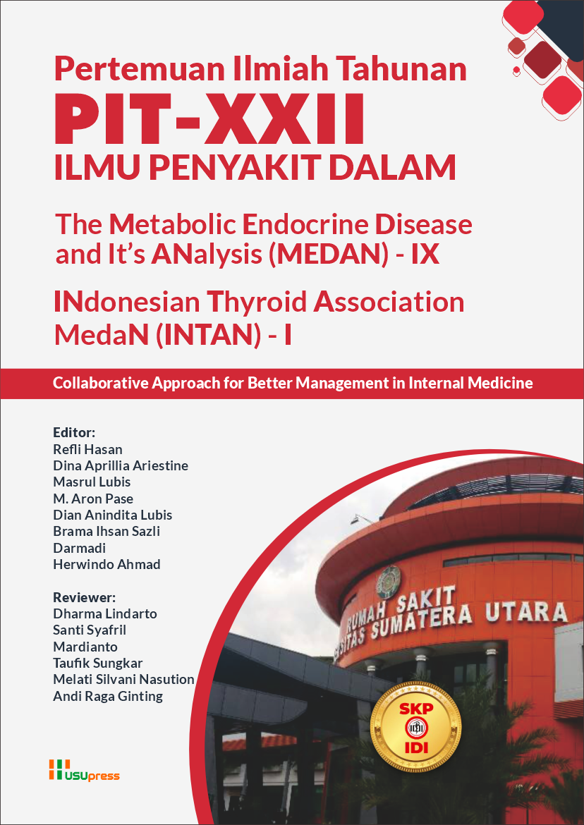 Cover dari Proceeding Book Pertemuan Ilmiah Tahunan (PIT)-XX The Metabolic Endocrin Disease and Its Analysis (MEDAN)-IX Indonesia Thyroid Association Medan (INTAN)-I : collaborative approach for better management in internal medicine